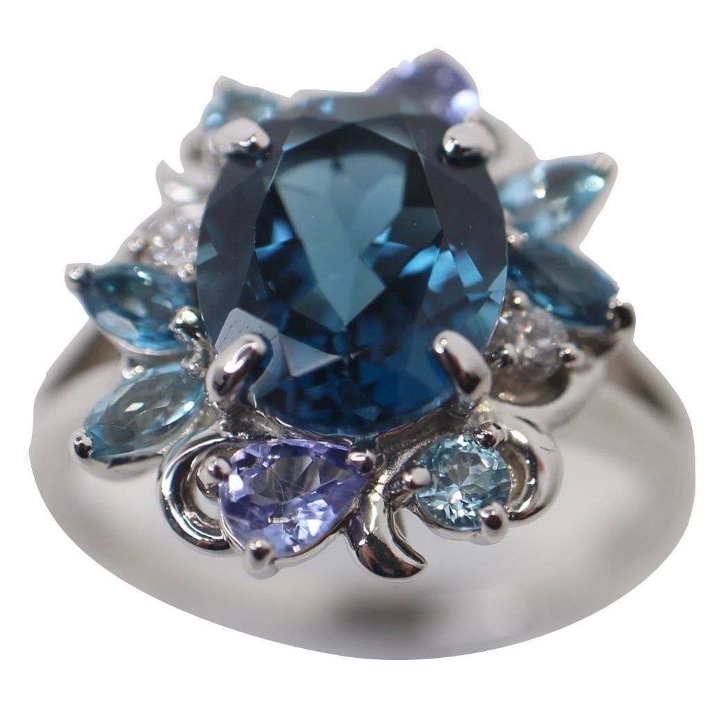 ブルートパーズ付き リング JEWELRY VALLEY 指輪 D 0.06ct ブルートパーズ 3.04ct Pt900 刻印あり 13.5号 プラチナ レディース