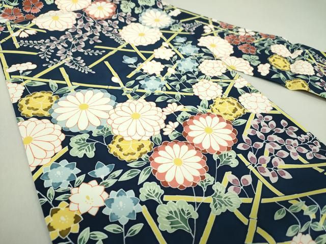 名古屋帯 塩瀬 華紋様 華柄 花模様 金彩 青 NO-1146 名古屋帯 塩瀬 華