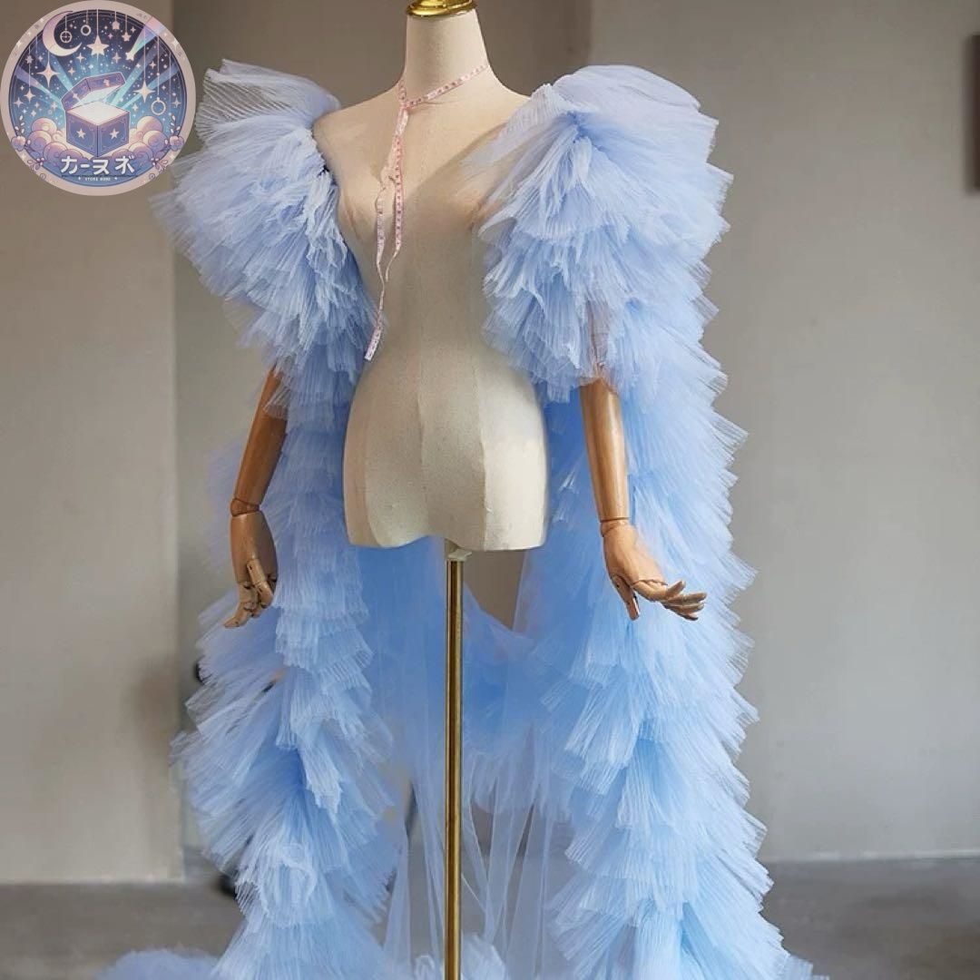 ♥ フリルスリーブがゴージャスなソフトチュールのロングショール