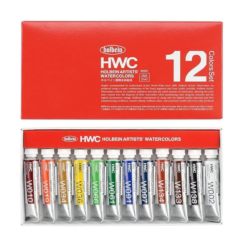 HOLBEIN WATERCOLOR 水彩用品セット「HWC透明水彩絵具12色 水彩６点 セット バッグ入り」（bag バッグカラー：ブラック）  メルカリ