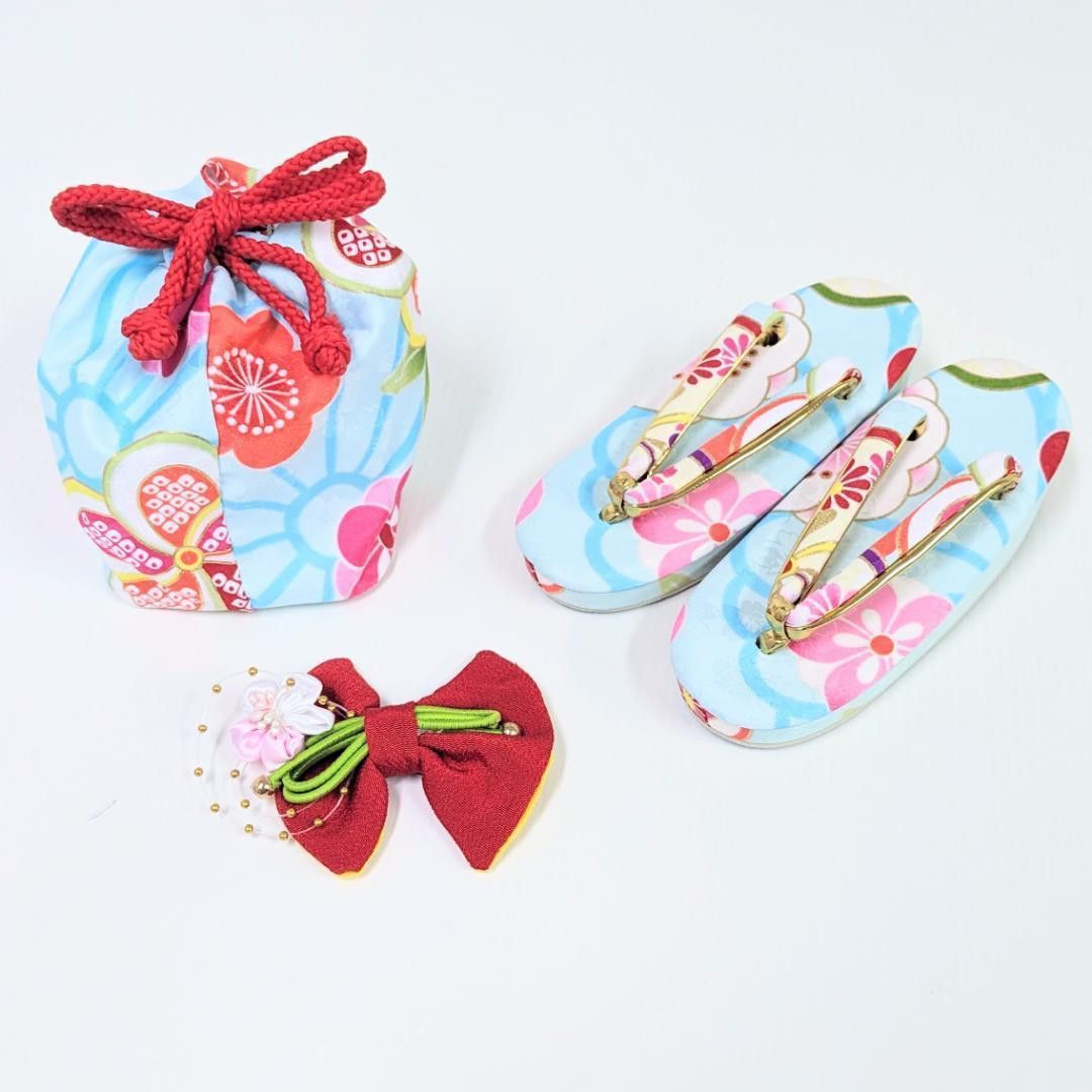 女の子 七五三 3歳 被布 着物 フルセット 梅 青 水色 D10 女の子