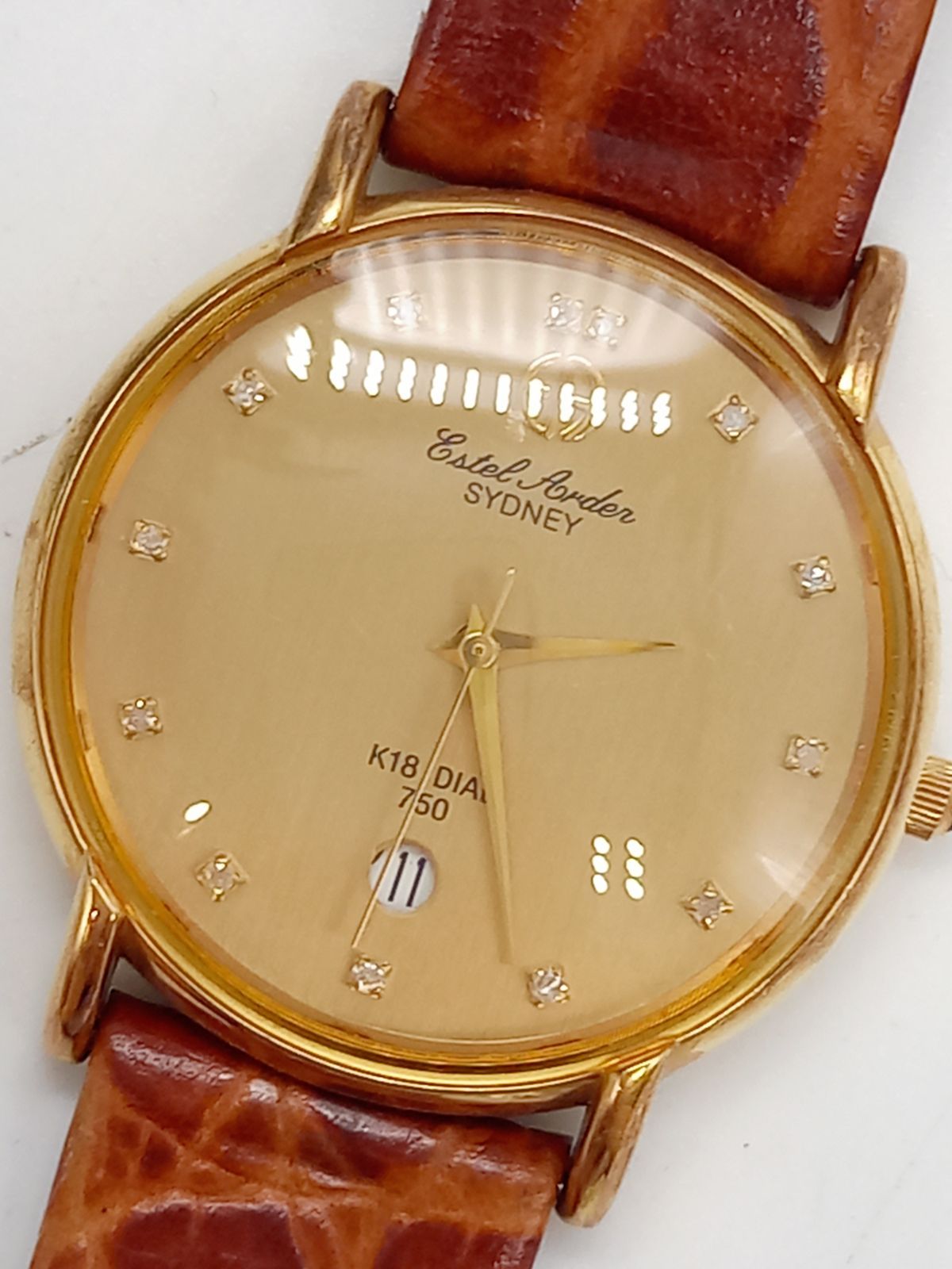 Eistel Brader K18 DIAL 750 メンズ時計 ブラウン 電池交換済】Eistel Brader K18 DIAL 750 メンズ時計 ブラウン