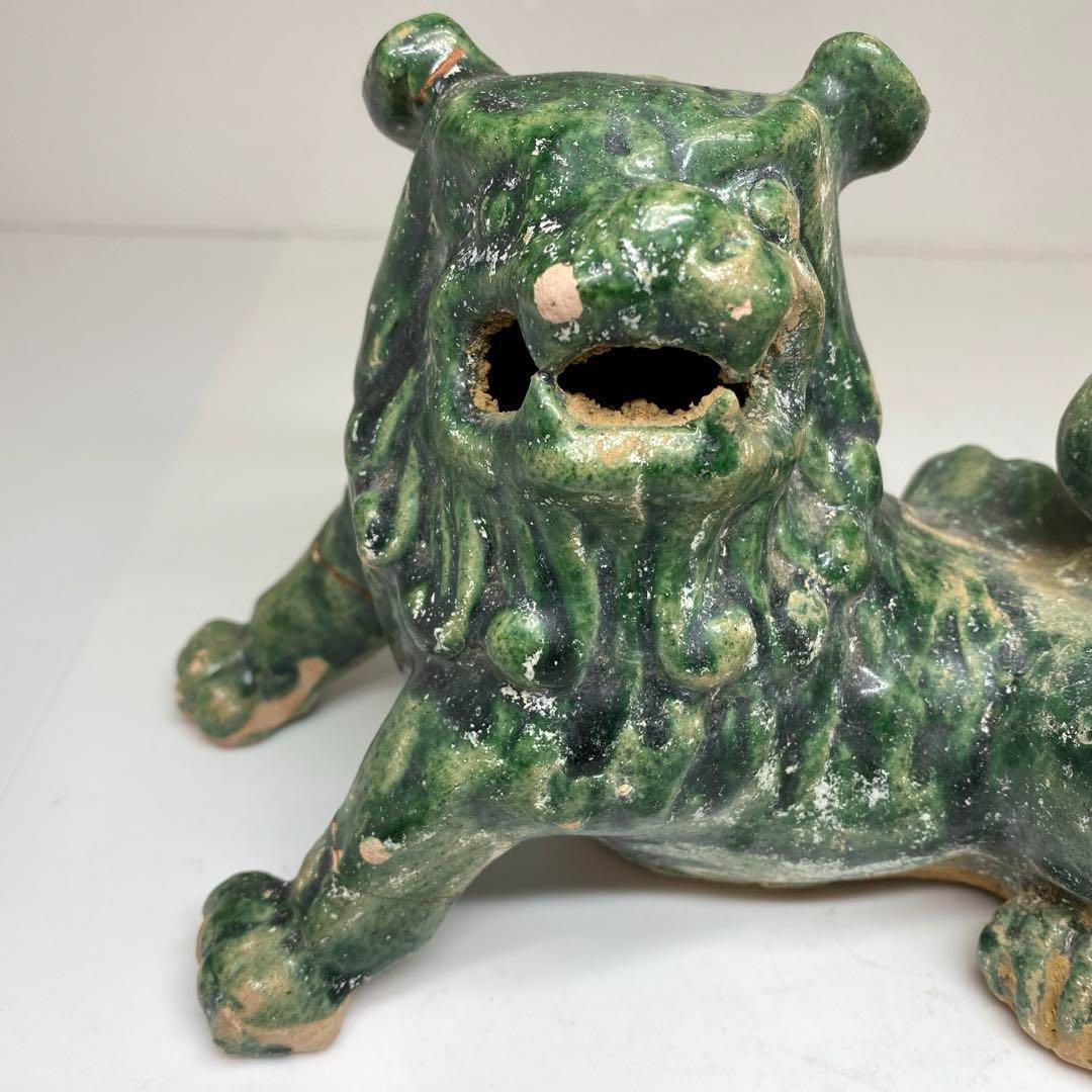 緑紬 古代 獅子 置物 幅18㎝ 東な6-1109