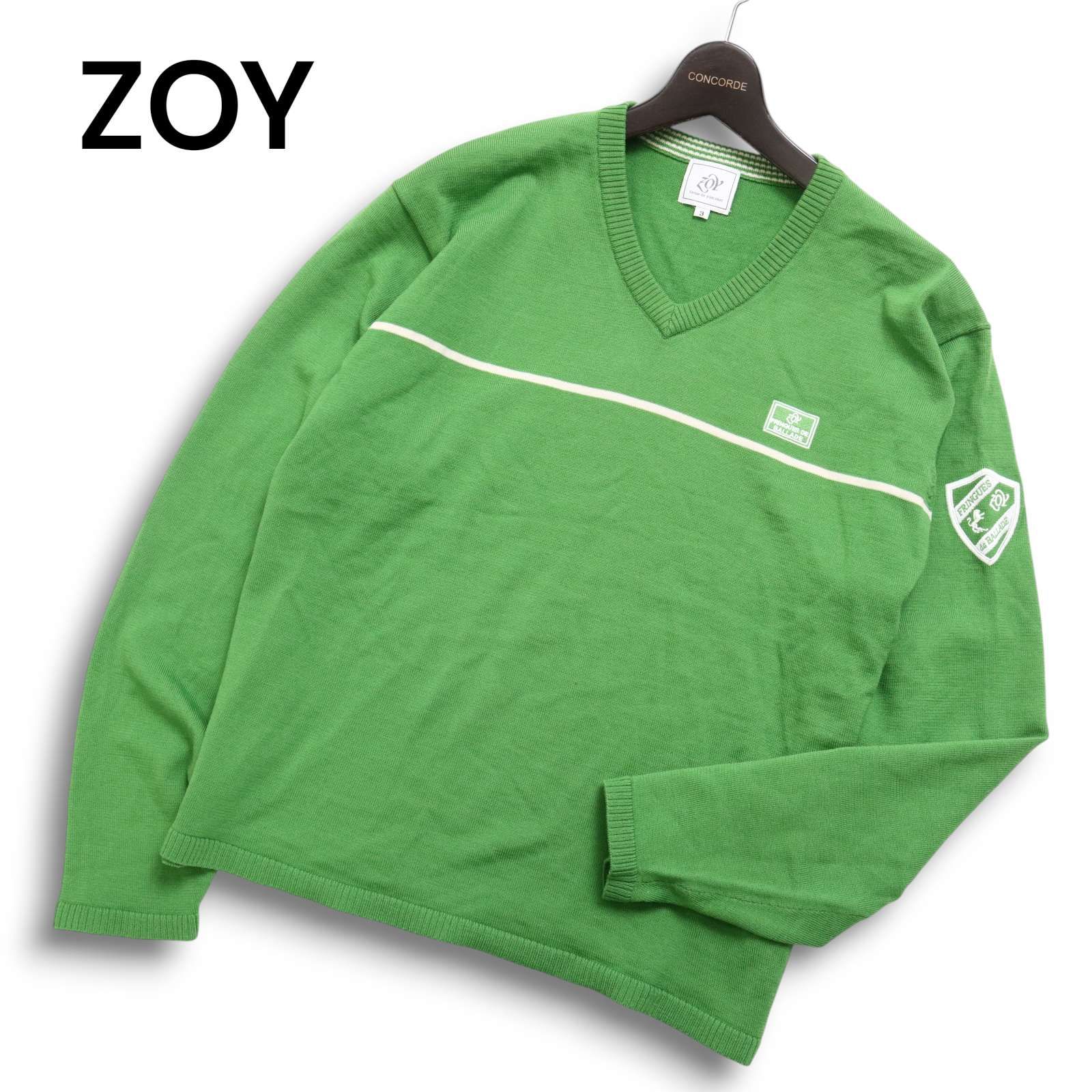 ゾーイ✩3 未使用Vネック長袖ニット ウール100 ゴルフウェア 水色×茶×青 ゾーイ✩3 未使用Vネック長袖ニット ウール100 ゴルフウェア