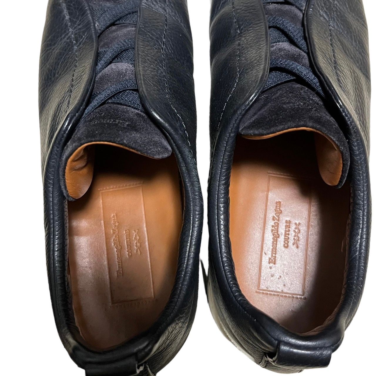 ゼニア Zegna ネイビー レザー スリッポンスニーカー