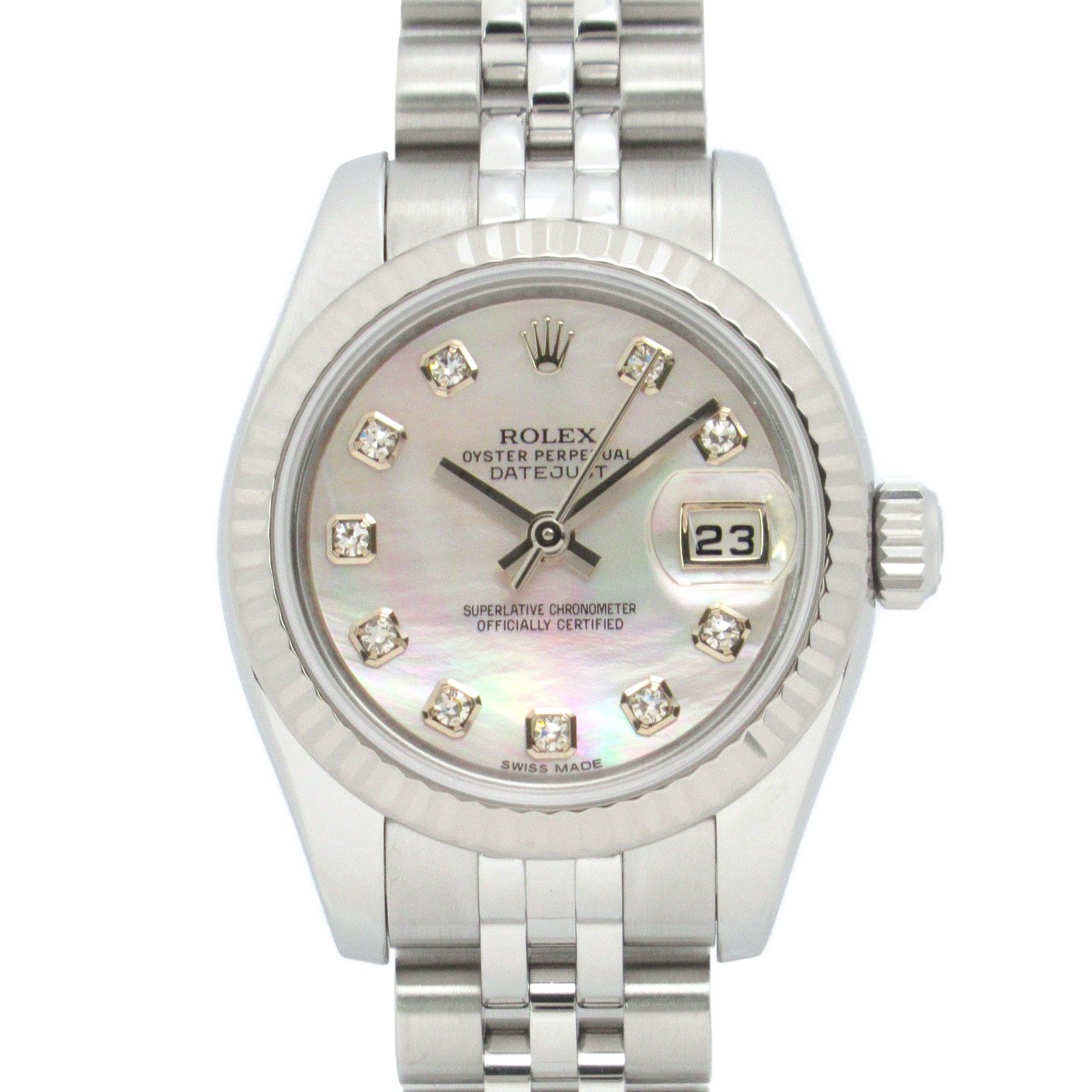 ロレックス ROLEX デイトジャスト 10Pダイヤ ランダム番 腕時計 時計 K18WG（ホワイトゴールド） ステンレススチール レディース ホワイト系 WHシェル/NP 179174NG 【中古】 楽天市場】ロレックス ROLEX デイトジャスト 10Pダイヤ ランダム番