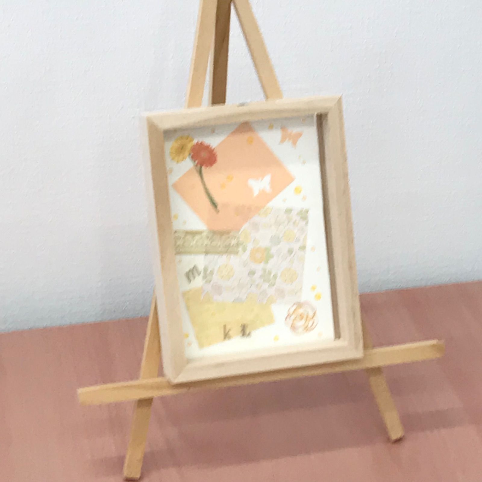 【福祉施設制作】春咲靖子作　コラージュ　夏の終わり（フレーム付）　NO.834