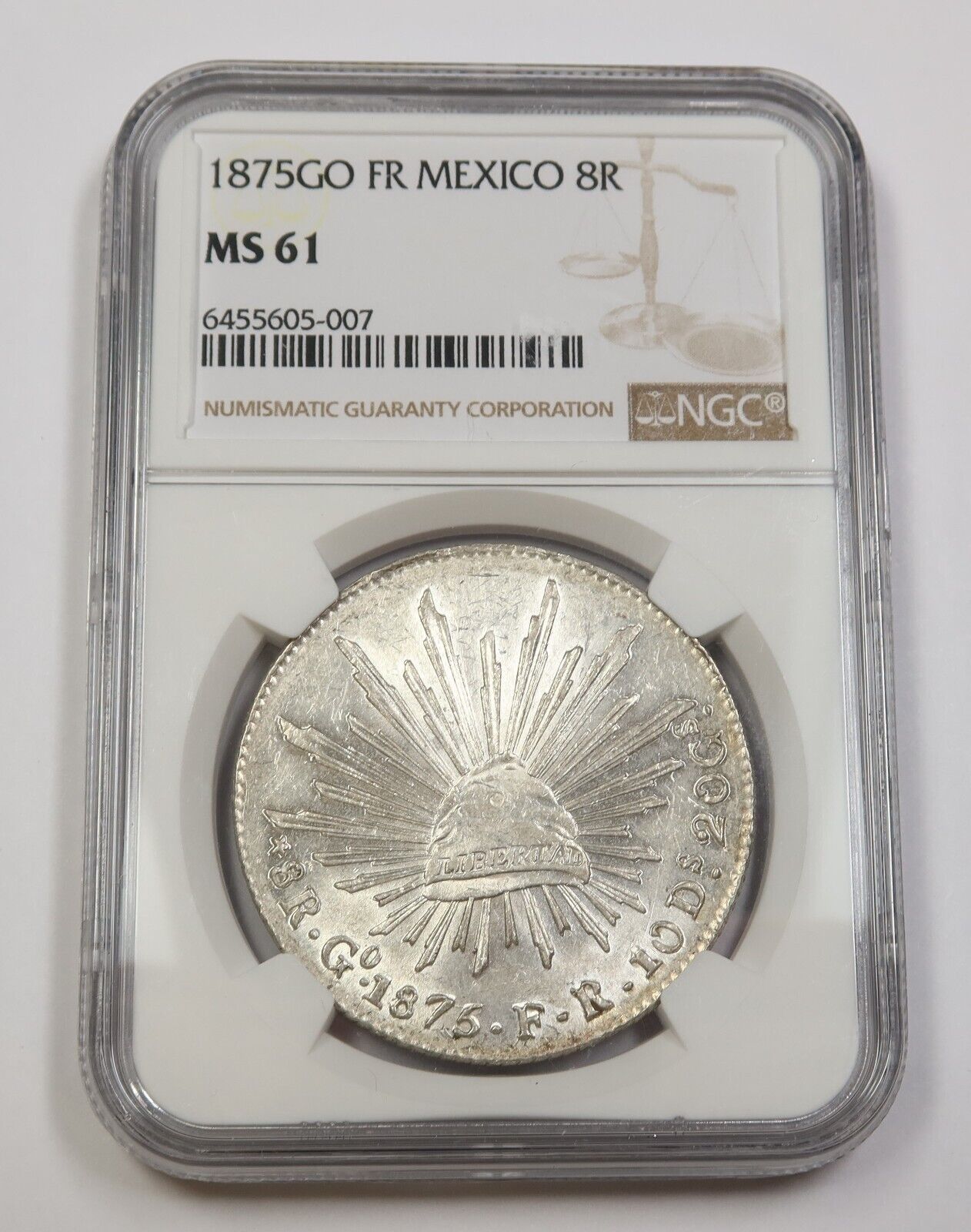 1826-Go MJ 8 レアル シルバー コイン (8R) Go05 - PCGS XF 詳細認定 - 希少! 1888年