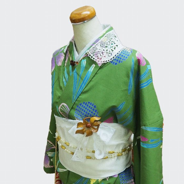 緑　日本　夏祭り　花柄浴衣　花菖蒲 緑 日本 夏祭り 花柄浴衣 花菖蒲 03 Iris pattern yukata Japanese and