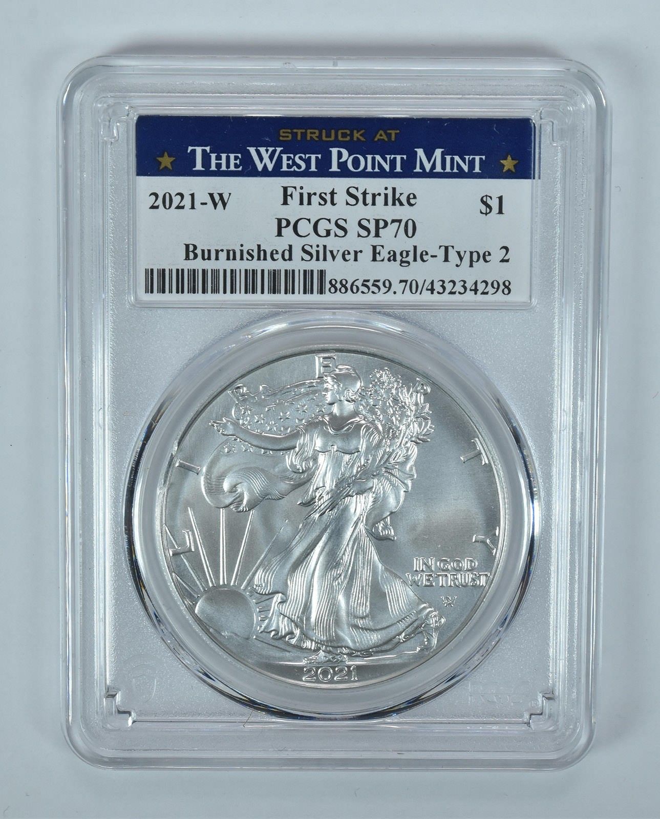 2021-W バーニッシュドシルバーイーグルタイプ2ファーストストライクSP70 PCGS WPラベル