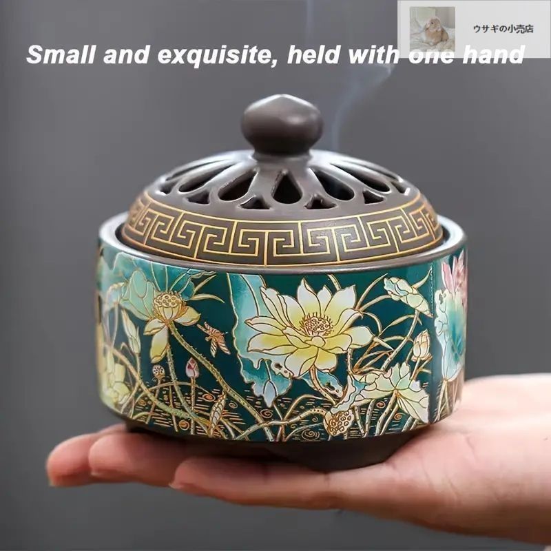 大型エナメル工芸陶器香炉 1個 8.38x10.16 cm 絶妙な室内装飾