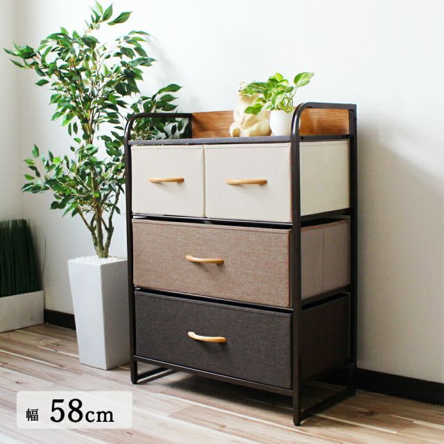 ３段チェスト幅58×奥行29×高さ79cm 収納 ボックス タンス アイアン ウッドトップ リネン　シンプル 北欧