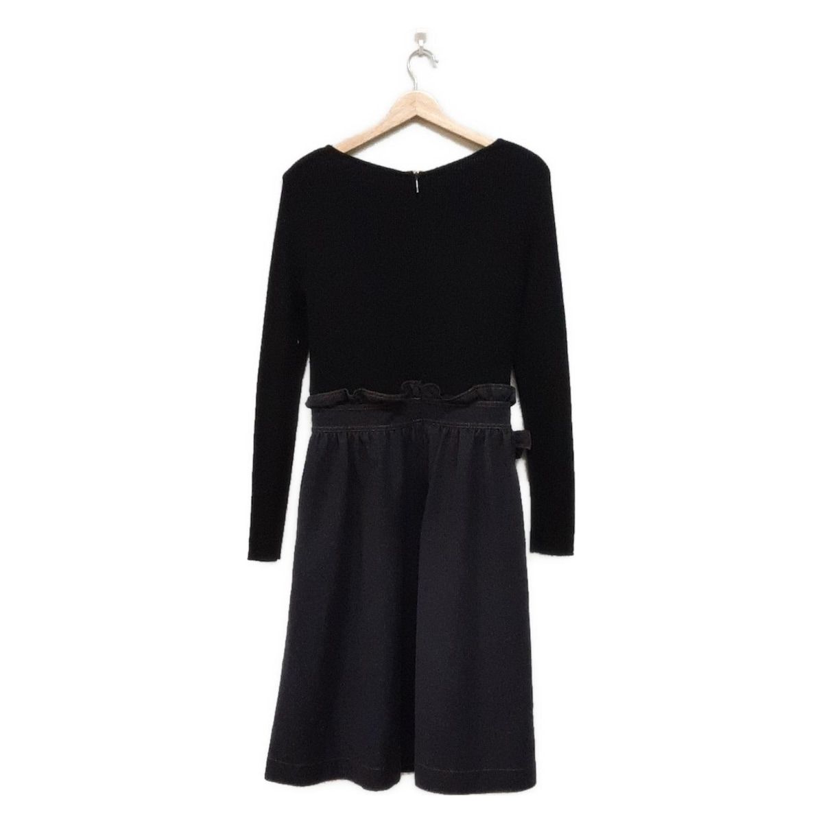 Rene ルネ ワンピース サイズ38 M レディース - 黒×ダークネイビー クルーネック 長袖 ひざ丈