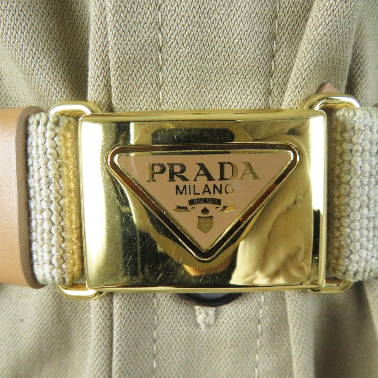 極美品◎PRADA プラダ 2023年製 P293HT コットン トライアングルロゴベルト付 半袖 オールインワン／ジャンプスーツ ベージュ系 36 正規品 極美品◎PRADA プラダ 2023年製 P293HT コットン リネン