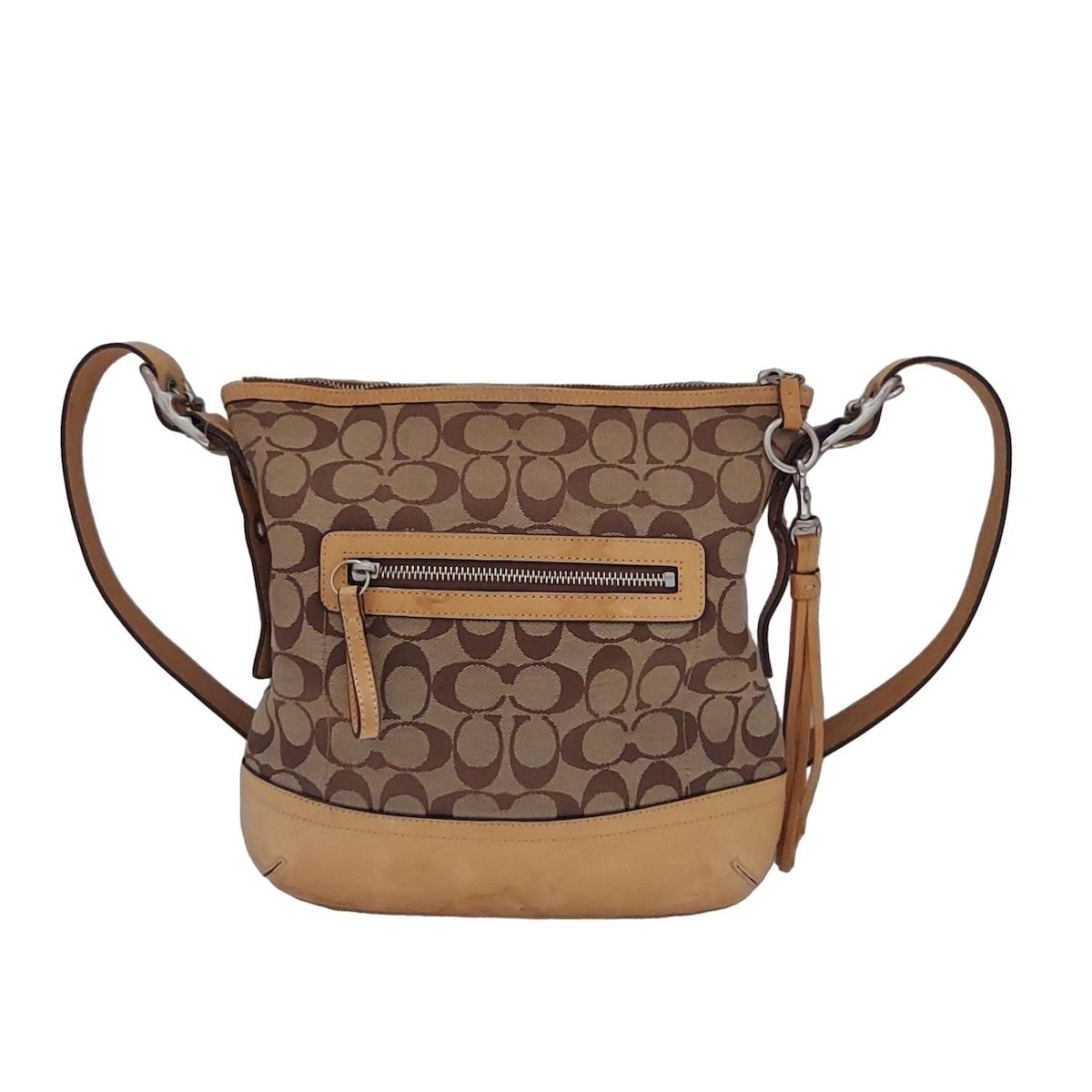 COACH コーチ ショルダーバッグ シグネチャーソフトスリムダッフル 9362 カーキ×ライトブラウン レザー DECORATOM_COM_BR