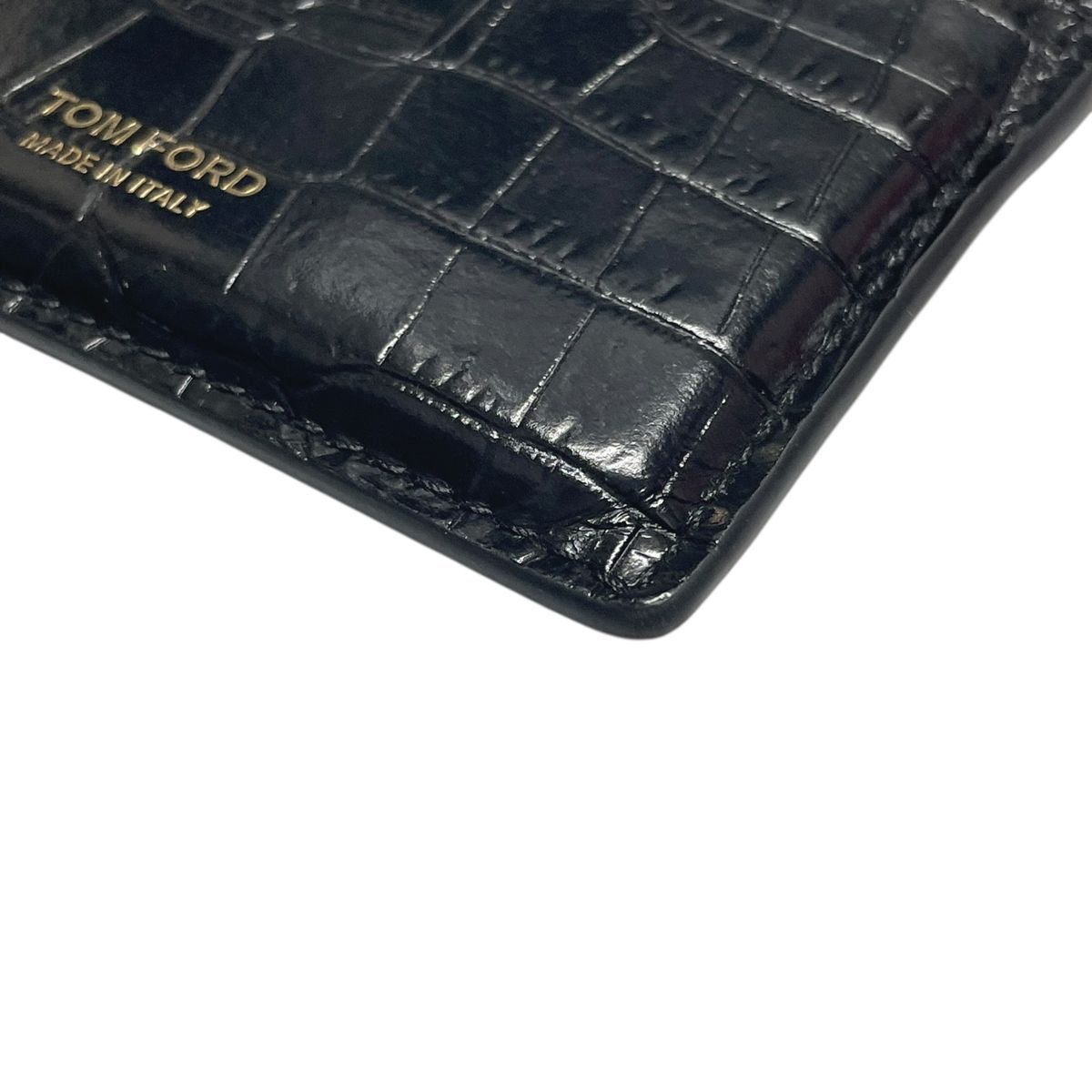 【極美品】トムフォード　カードケース　クロコ型押し　カーフレザー　黒 中古】 TOM FORD トムフォード カードホルダー クロコ型押し レザー