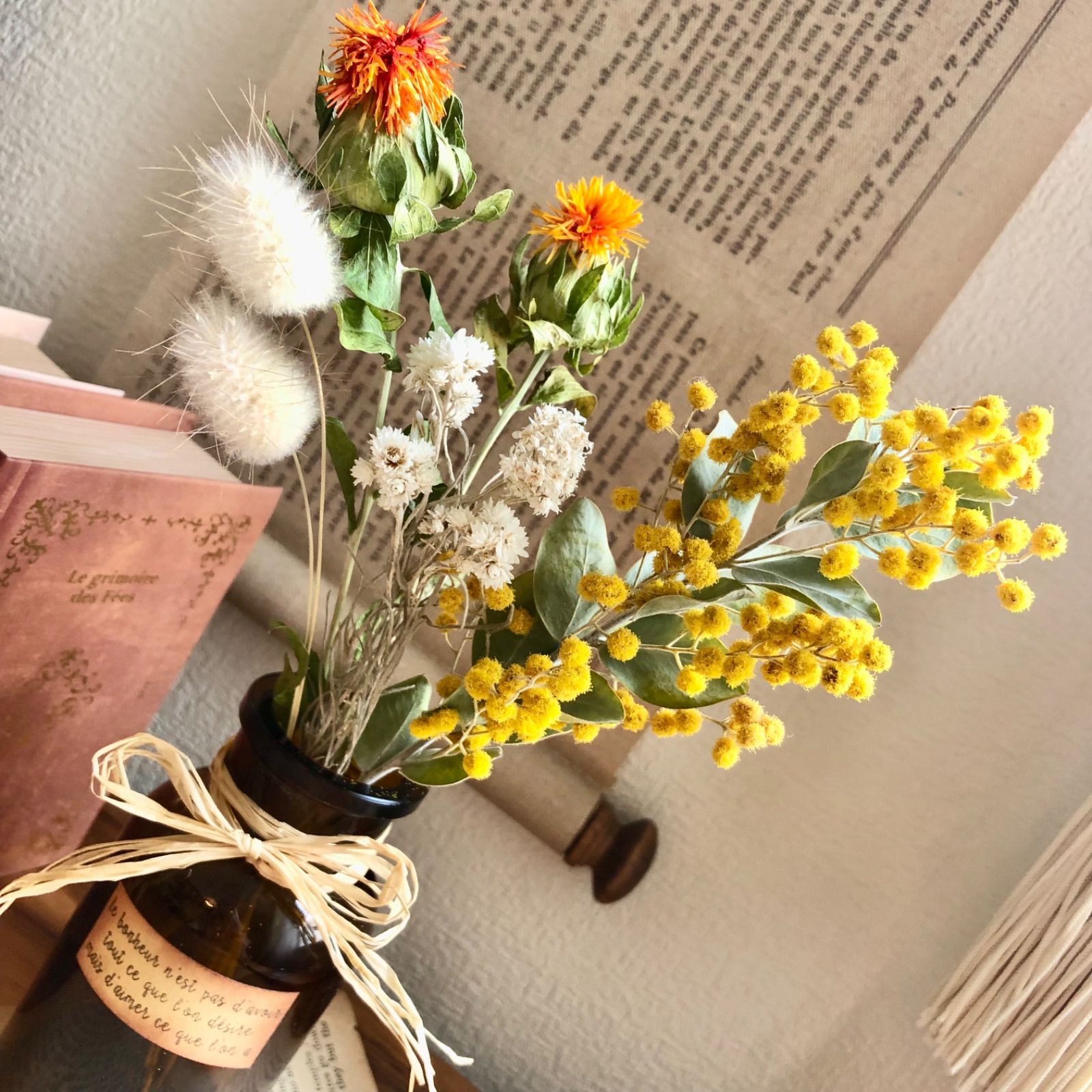 パールアカシア ミモザ スワッグアンティーク