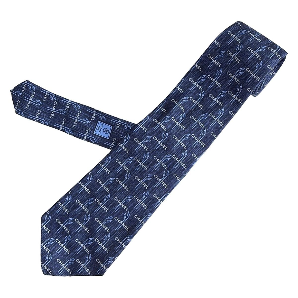 CHANEL(シャネル) ネクタイ メンズ - ネイビー×黒×ライトブルー ココ