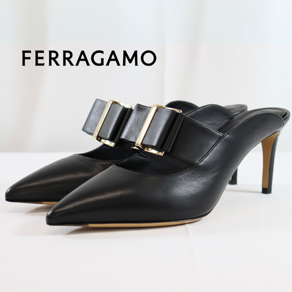 27.0cm【限定セール】新品・未使用 FERRAGAMO フェラガモ ミュールパンプス 7.0cm ヒール 01Q736 724997 ブラック BLACK サルヴァトーレ フェラガモ SALVATORE FERRAGAMO 大きいサイズ