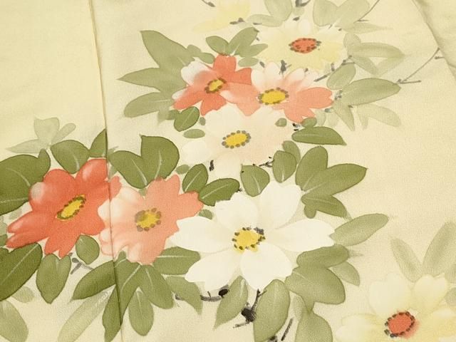 平和屋着物▽訪問着 単衣 紬地 作家物 手描き 草花文 正絹