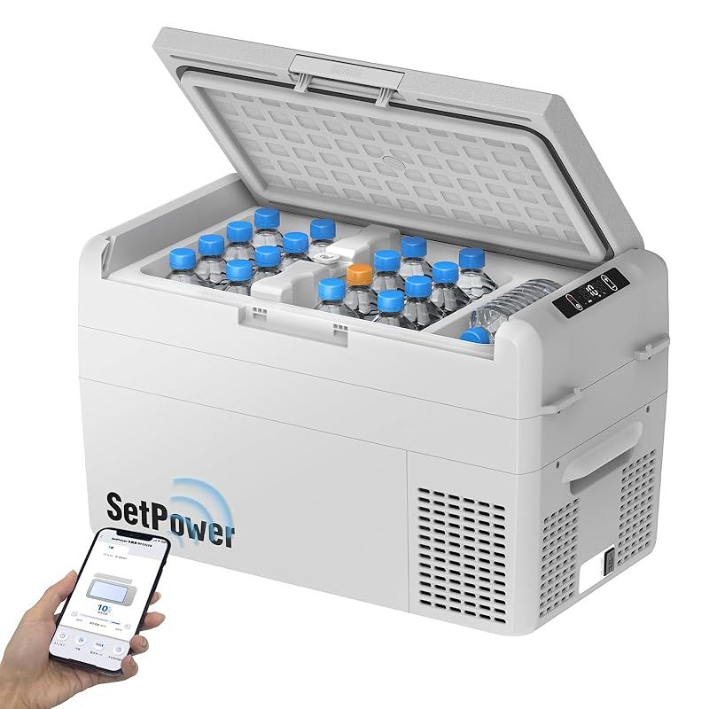 Setpower 車載冷蔵庫 停電時50時間持続保冷 25L ポータブル冷蔵庫 静音 15分急速冷凍 -20℃～20℃ ポータブル冷凍庫 アプリ遠隔操作 車載家庭両用 携帯冷凍庫 車中泊|キャンプ|旅行|釣り|停電対策|トラック で活躍 グ 0