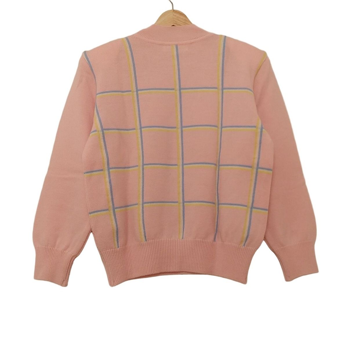 クレージュ 長袖セーター サイズ9 R レディース - ライトピンク×ライトブルー×マルチ ハイネック チェック柄 肩パッド