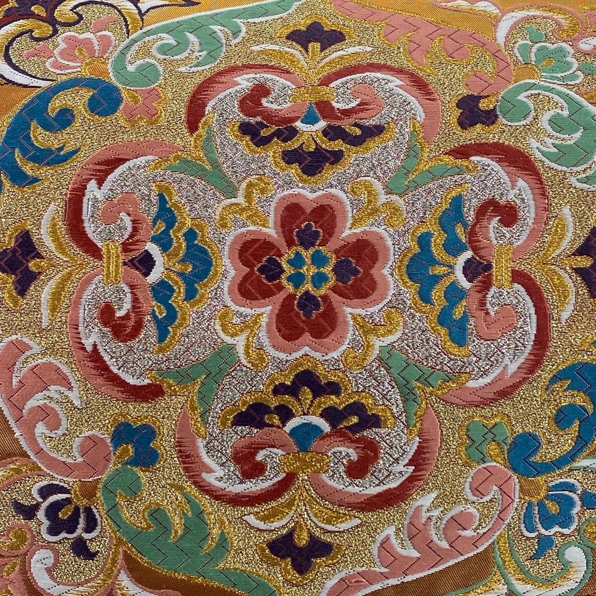 袋帯 美品 秀品 華文 花唐草 金銀糸 箔 赤 六通 正絹 【中古