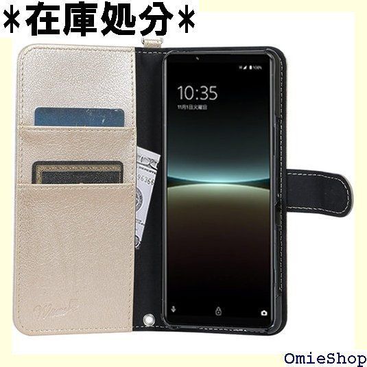 wisers Xperia 5 IV ケース カバー 手帳型/SO-54C / SOG09 / A204SO スマホケース ゴールド 牛革PUレザー カードホルダー/スタンド機能付 ストラップ 2種付 ハンドストラップ/ネックストラップ カード収納