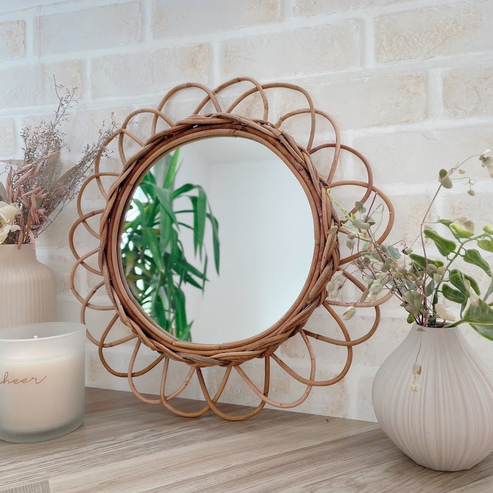 誕生日/お祝い 新品未使用 壁掛けミラー Wicker Mirror L Natural