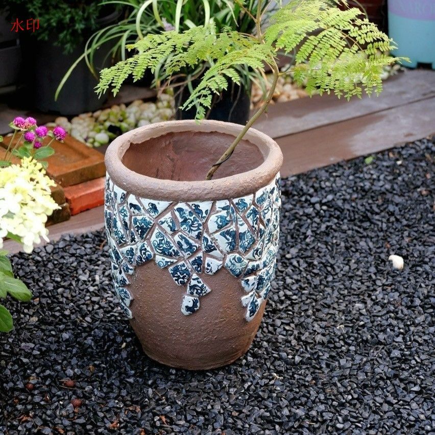 プランター 鉢植え ブルー ヴィンテージ調 ホワイト コントラスト 通気性 排水穴付き 酸化マグネシウム ガーデニング 雑貨 ガーデン雑貨 ガーデンインテリア ガーデン インテリア 庭の装飾 お洒落