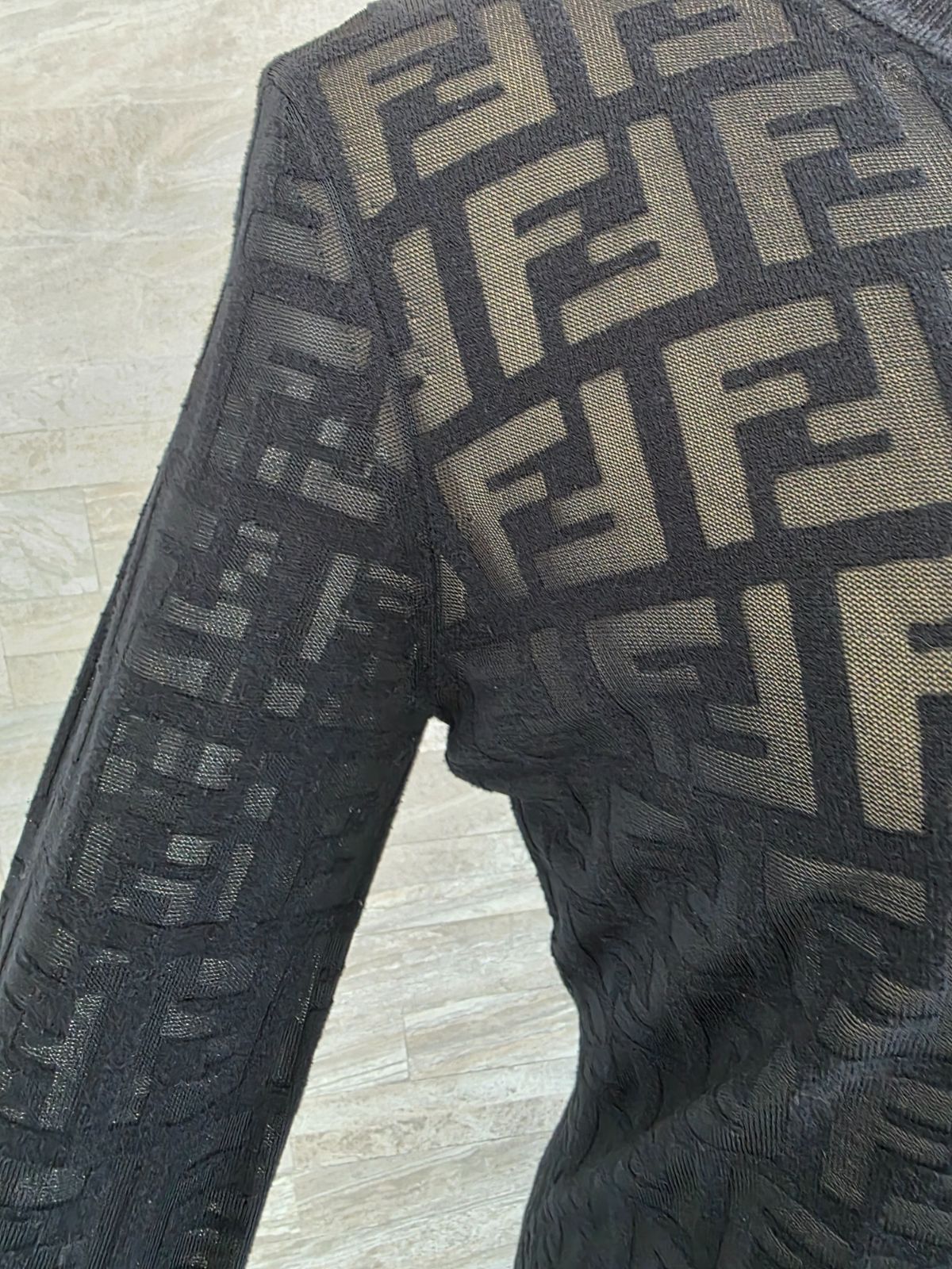 FENDI　カットソー　ワンピース ☆ FENDI （フェンディ） FFモチーフ ズッカ柄 長袖 シースルー