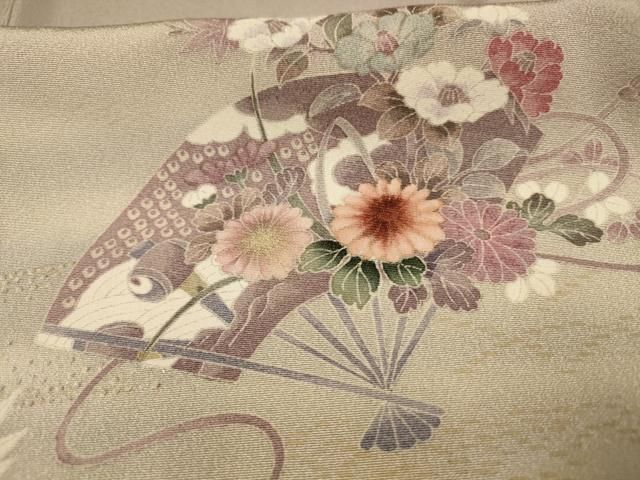 小紋 縮緬 三松 お誂品 地模様 紗綾形文 正絹 y519 平和屋着物○室華風 小紋 蔦の葉地紋 紗綾形 暈し染め 正絹 逸品