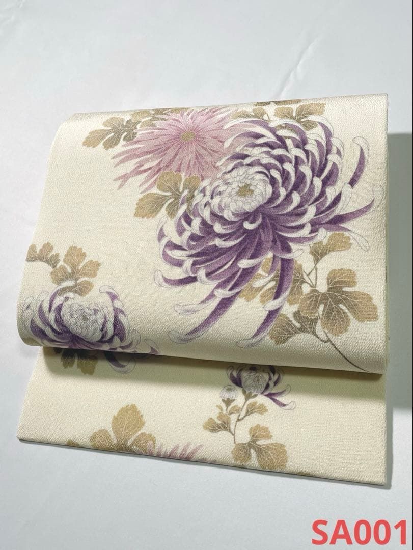 染帯 九寸名古屋帯 鬼しぼちりめん 菊 正絹 全通