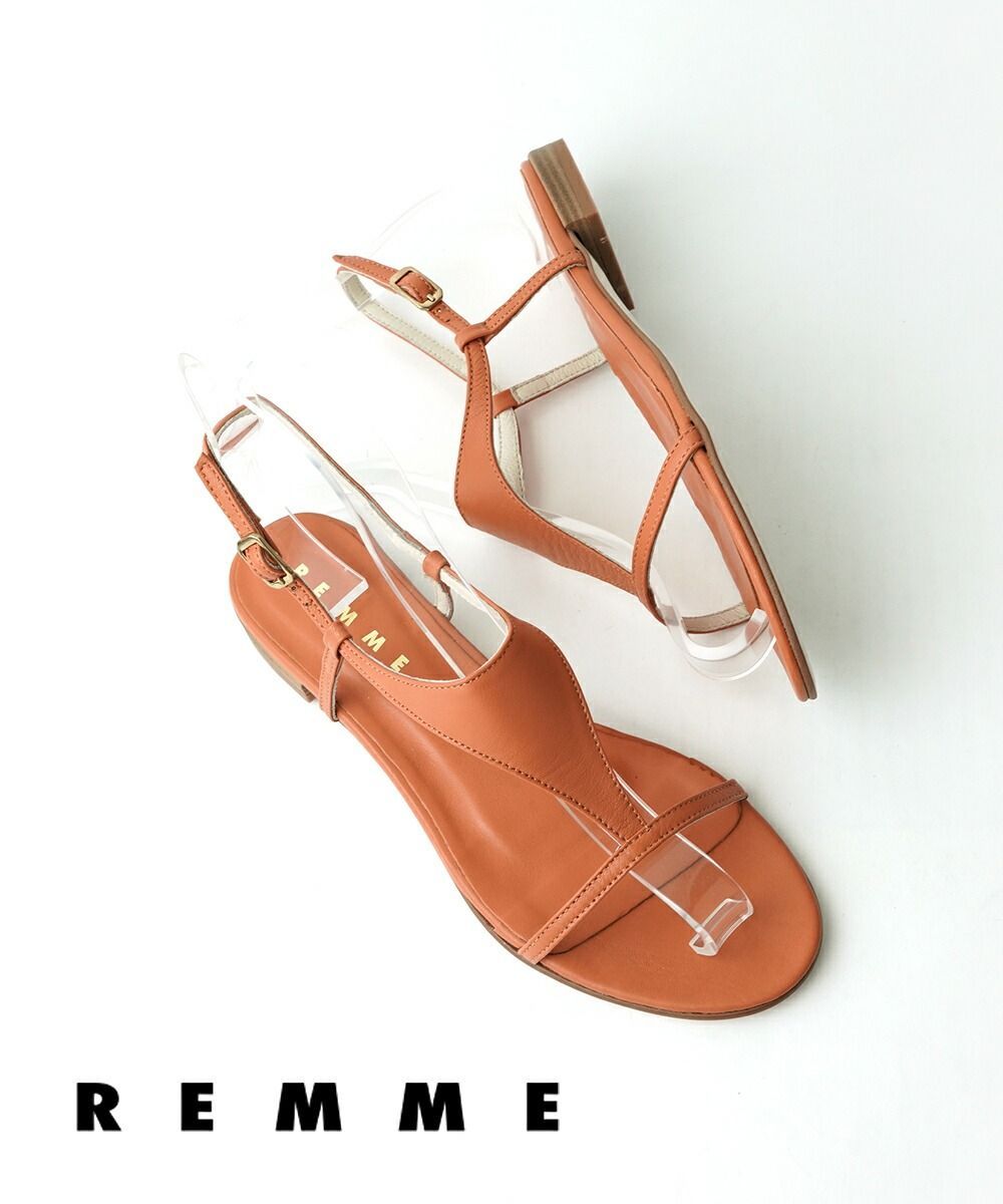 レメ REMME サンダル ストラップサンダル フラットサンダル 靴 レディース レザー アンクルストラップ キャメル 23.0cm 23.5cm 24.0cm ぺたんこ シンプル HE-401-SO-0242101 レディース A-1 ◎