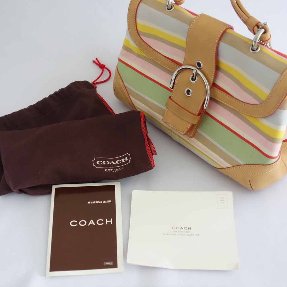 中古) コーチ COACH ツイルストライプトップ ハンドバッグ