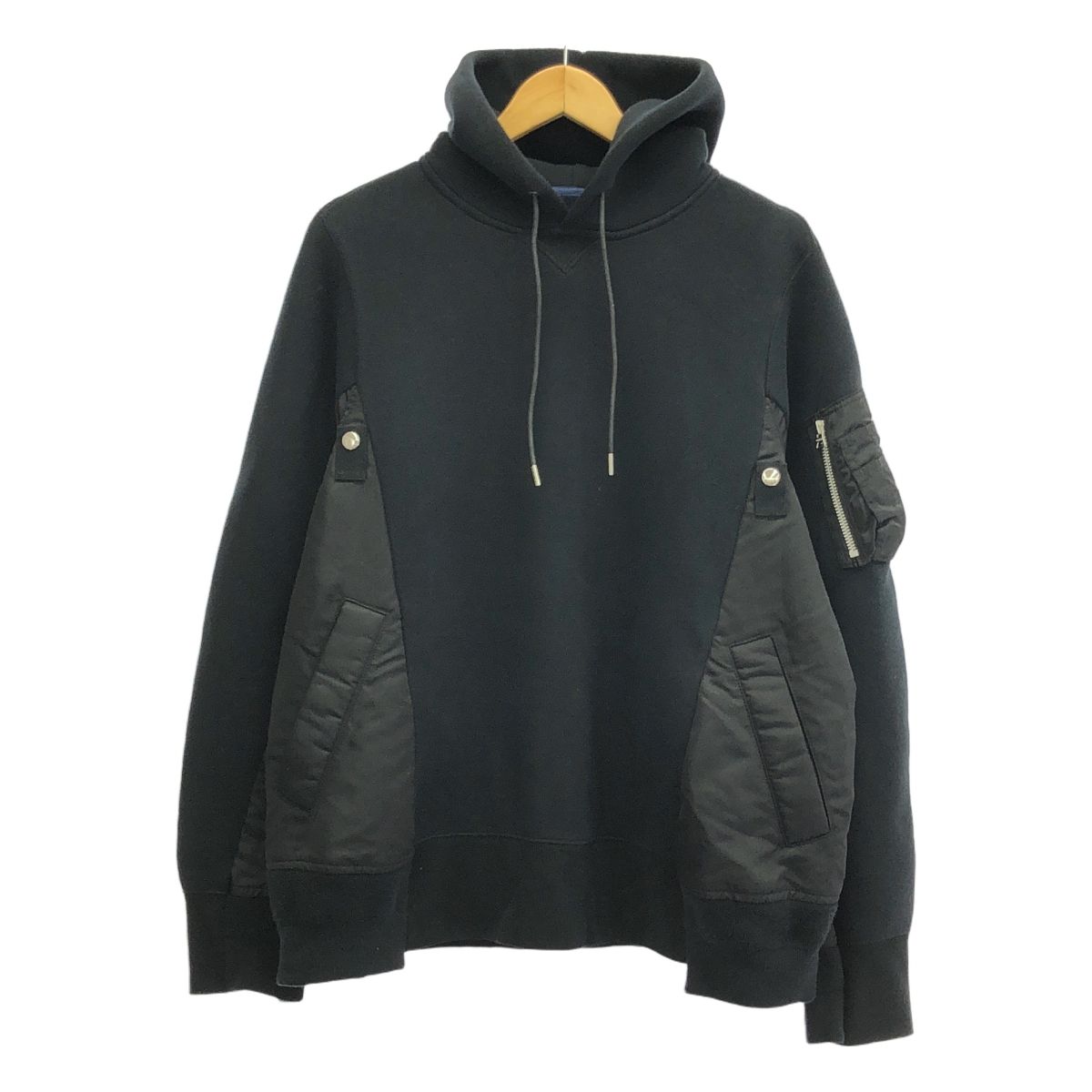 sacai / サカイ | Sponge Sweat × MA-1 Hoodie / 異素材 切替 ドッキング スポンジ スウェット フーディ | 2 | ブラック | メンズ sacai / サカイ | Sponge Sweat × MA-1 Hoodie / 異素材 切替