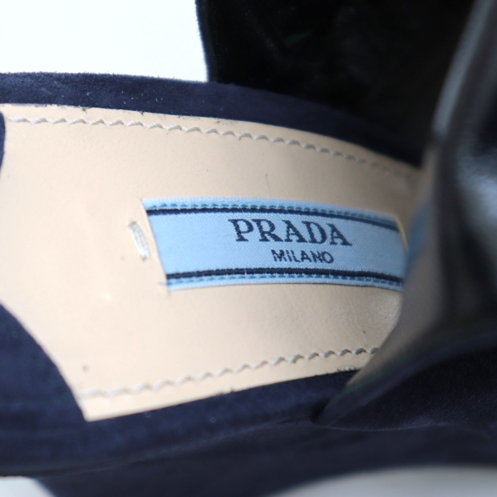 未使用 プラダ スエード レースアップ サンダル レディース ネイビー 青系 37 ウェッジソール PRADA