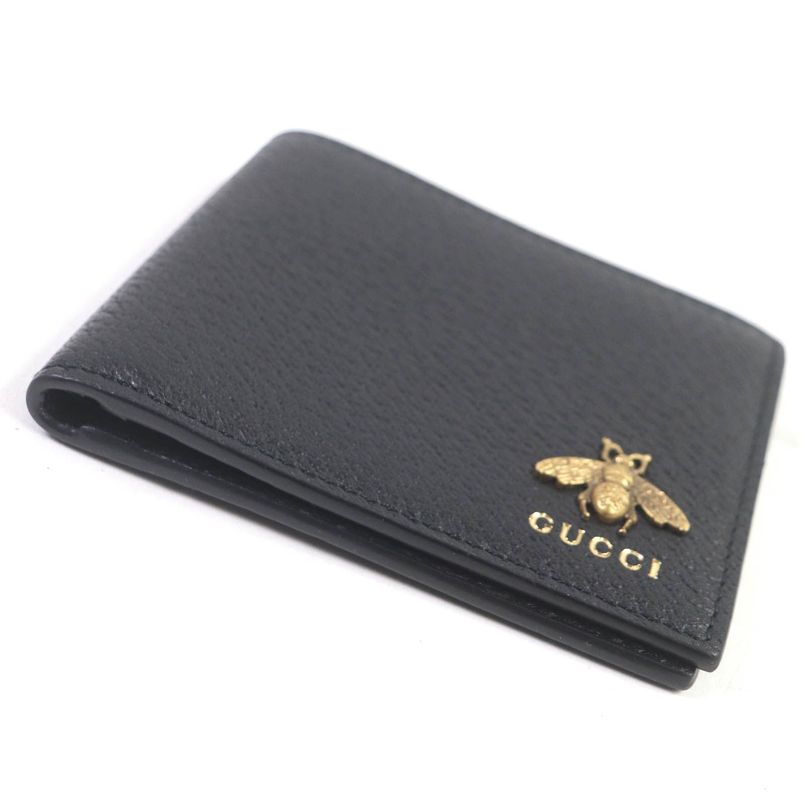 極美品□GUCCI グッチ 523664 アニマリエ Bee ゴールド金具 レザー 二つ折りウォレット 札入れ カードケース ブラック イタリア製  メンズ 定価79,200円 - メルカリ