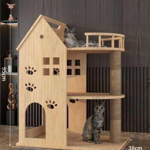 猫小屋猫別荘木一体猫の家柱猫城登り室内家庭用