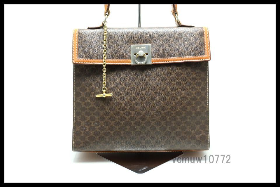 希少美中古□CELINE マカダム レザー ハンドバッグ セリーヌ