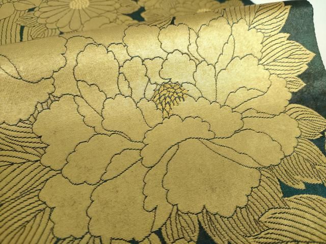平和屋着物●西陣　長嶋成織物　ながしま帯　六通柄袋帯　牡丹草花文　本金箔　瀞金錦　正絹　逸品　DAAX4165ps 平和屋着物○西陣 長嶋成織物 ながしま帯 六通柄袋帯 牡丹草花文 本