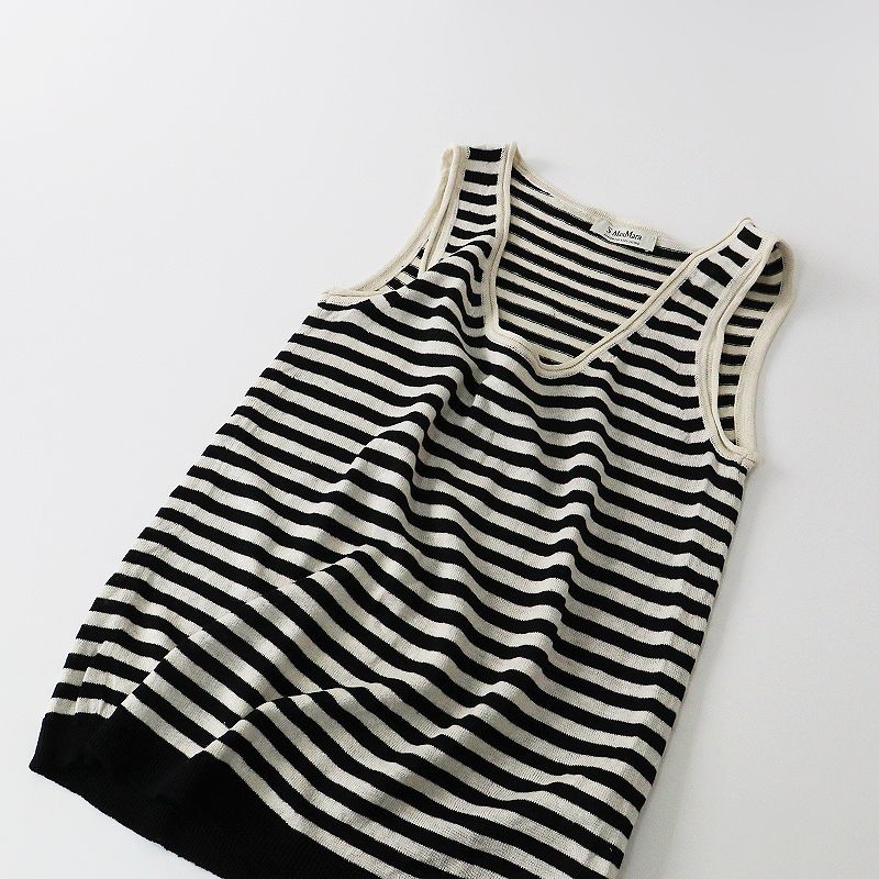 美品 S Max Mara エスマックスマーラ リネン ボーダー ノースリーブ  