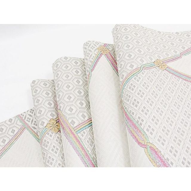 未使用】【錦 袋帯】虹裂取りに小紋柄☆シルバー【超美品】お薦めです  