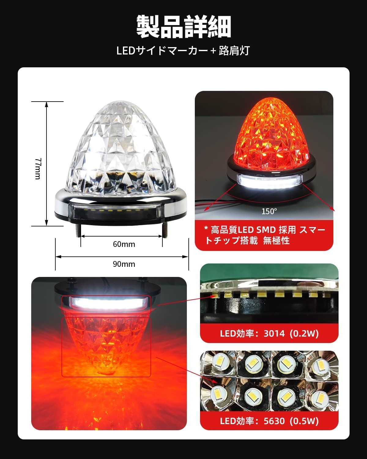 ☆ Cartist LED サイドマーカーランプ 路肩灯 個セット 耐高温PC素材