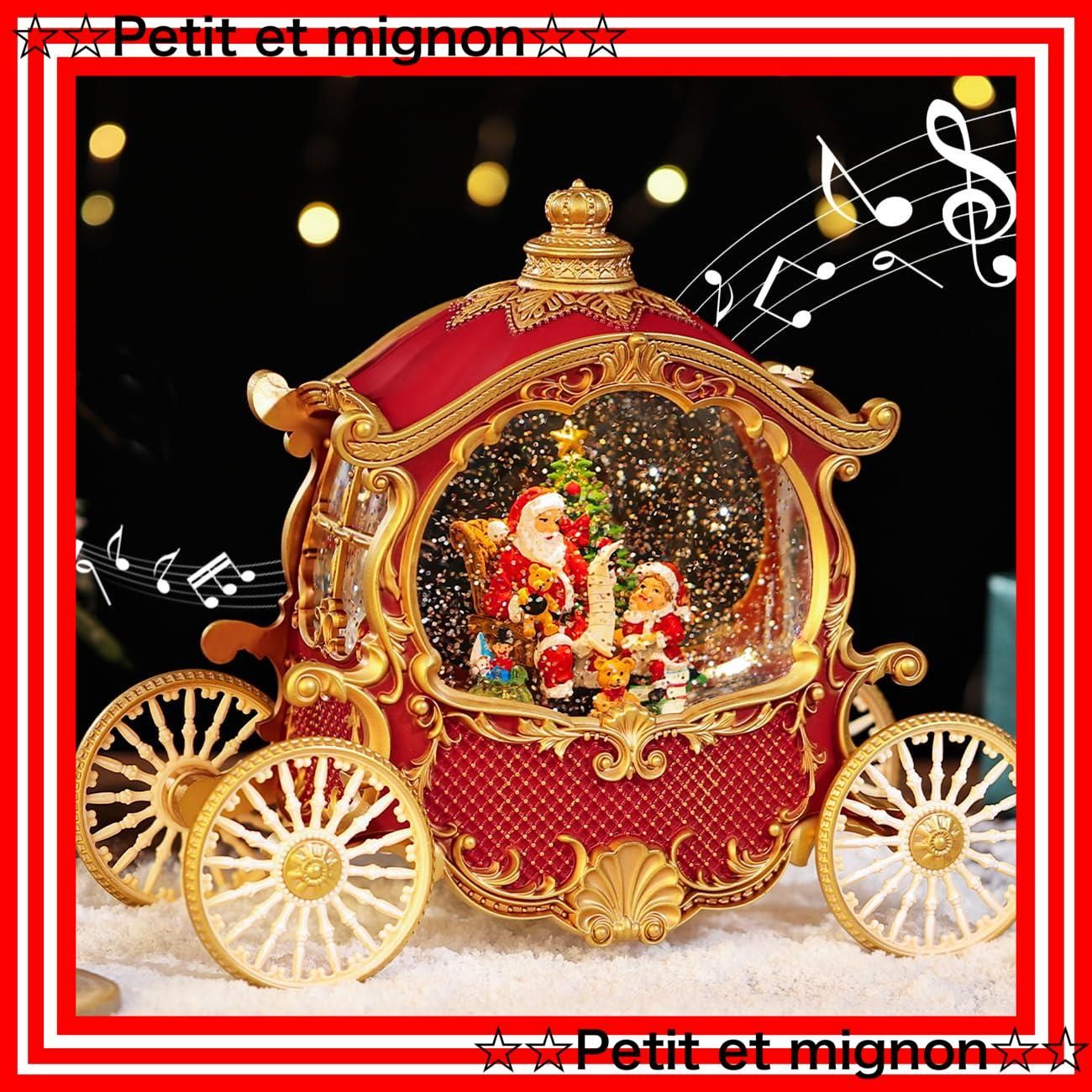 スピード発送 8曲自動ループ LEDライト内蔵 クリスマスツリースノーグローブ クリスマスプレゼント 馬車 インテリア クリスマス置物飾り スノードーム サンタさんの馬車 Lewondr レッド