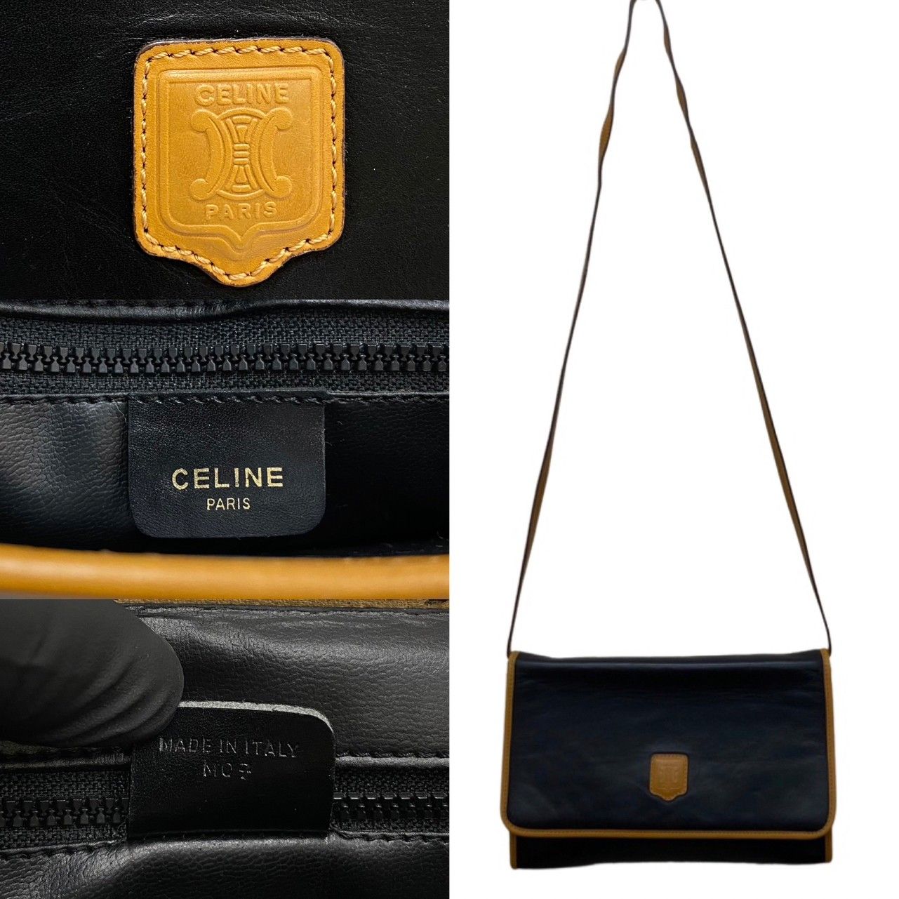 極 美品 CELINE セリーヌ ヴィンテージ トリオンフ ロゴ レザー 本革