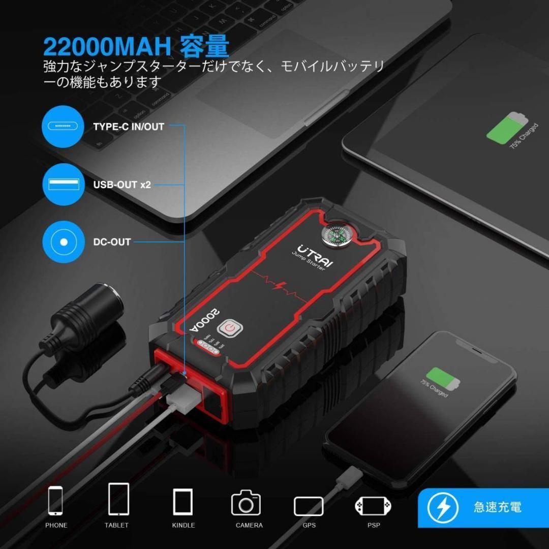 エンジンスターター 12V 22000mAh LED付 8L車6.5Lディーゼル - メルカリ