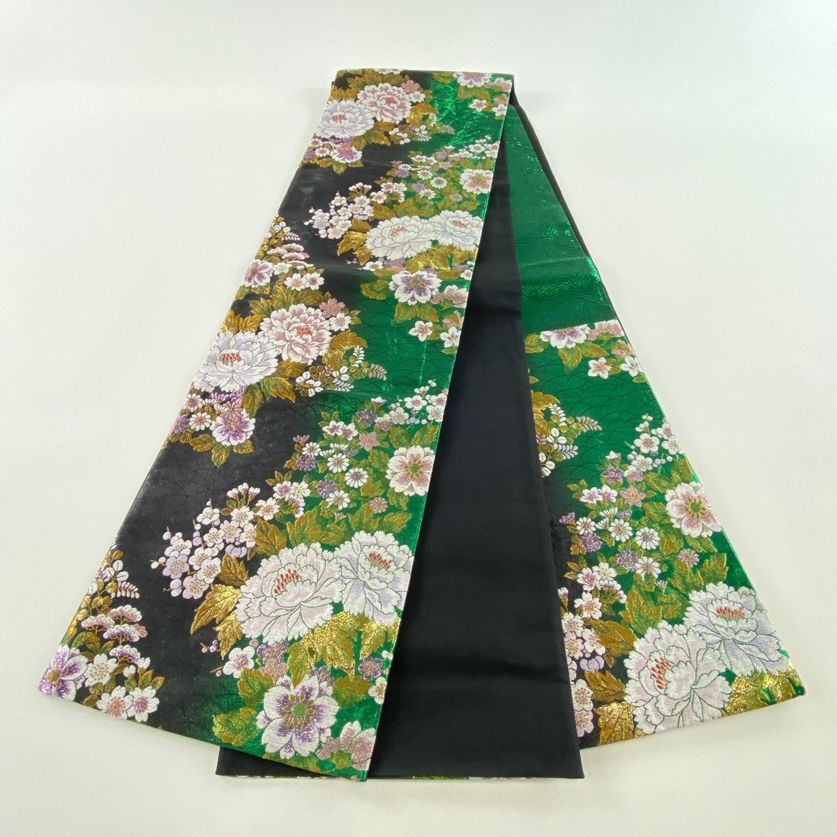 袋帯 美品 秀品 牡丹 草花 箔 緑 六通 正絹 【中古】 - メルカリ