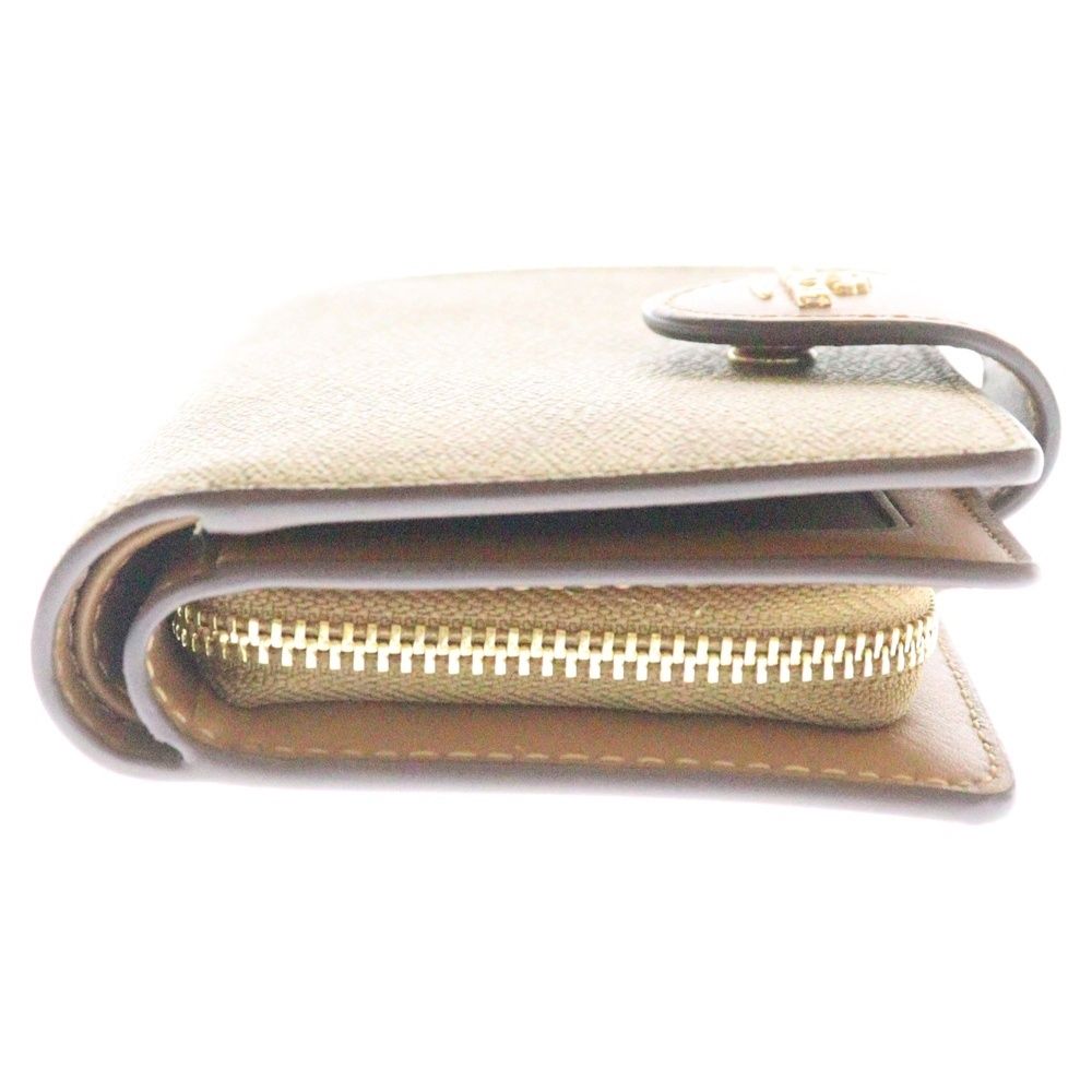 COACH♡ゴールドベージュ ロゴパターン 長財布♡正規品♡美品♡ COACH (コーチ) 金ロゴ L字ジップ シグネイチャー コンパクト