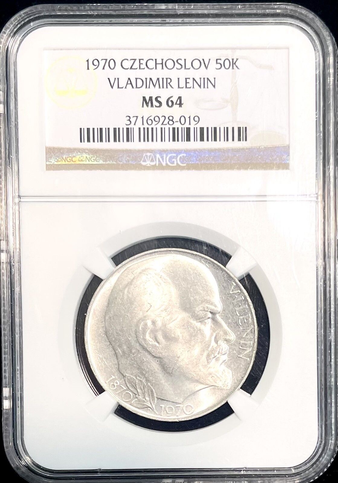 1970 Czechoslovakia 50 Korun Silver Coin Vladimir Lenin NGC MS 64